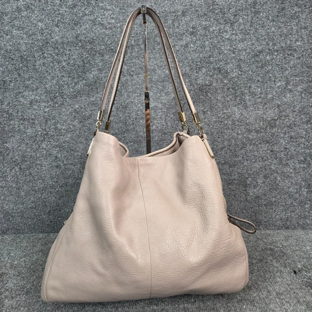 Coach Bag 26224 Madison Pebbled Leather Phoebe Shoulder Bag Taupe Preowned Clean